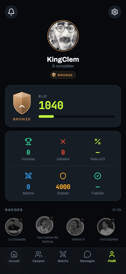 Profil joueur : ELO, division, statistiques et badges