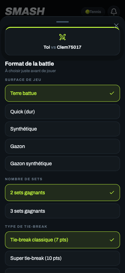 Saisir le score d’un match set par set et valider